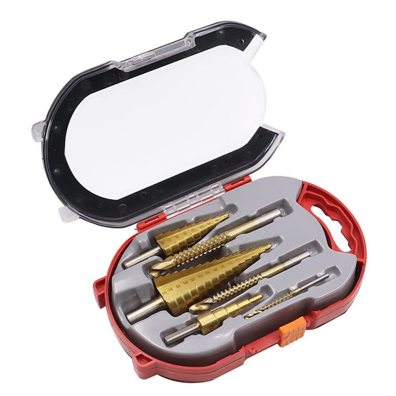 LSLANSOON 6Pcs Titanium Coated Drill Bit Set, Including 3 Sizes of Step Drill Bit and 3 Sizes of Serrated Twist Drill Bit for Metal Wood Hole Drilling - Image 1